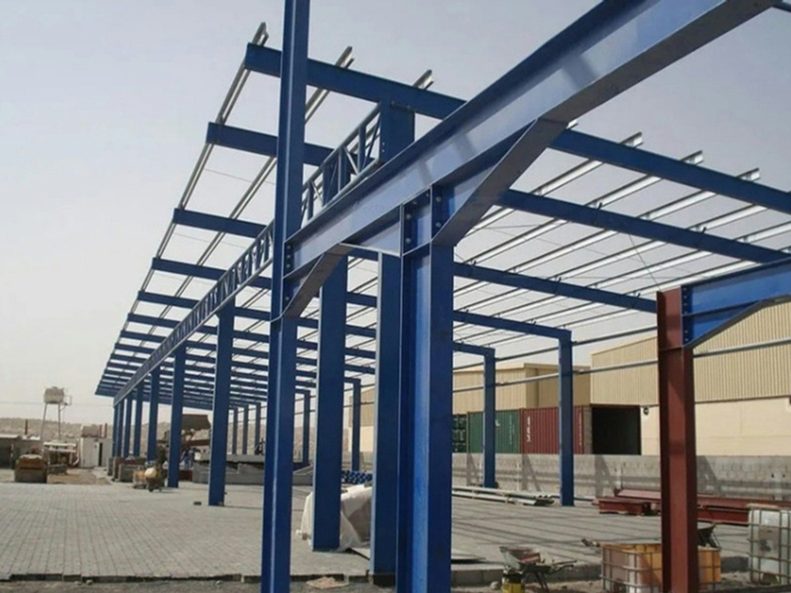 Steel frame of an industrial building under construction